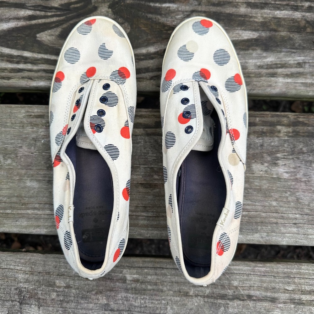 Kate Spade x Keds Polka Dot‎ Canvas Sneakers Casual Cream Orange Blue Size 8